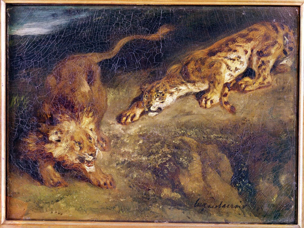 Tiger And Lion By Ferdinand Victor Eugene Delacroix Fine Art Print 2