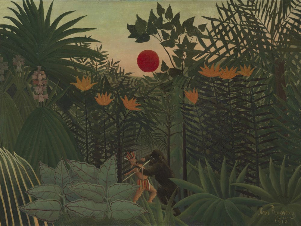 Tropical Landscape   An American Indian Struggling With A Gorilla By Henri Julien Felix Rousseau Fine Art Print 2