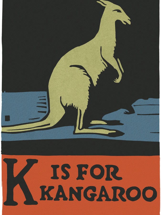 Alphabet  K Is For Kangaroo By C.B. Falls Fine Art Print