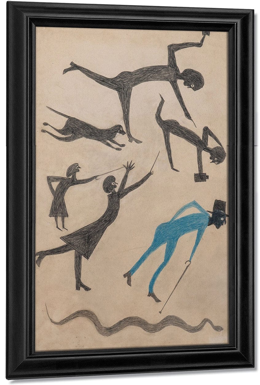 Event With Man In Blue And Snake By Bill Traylor Fine Art Print