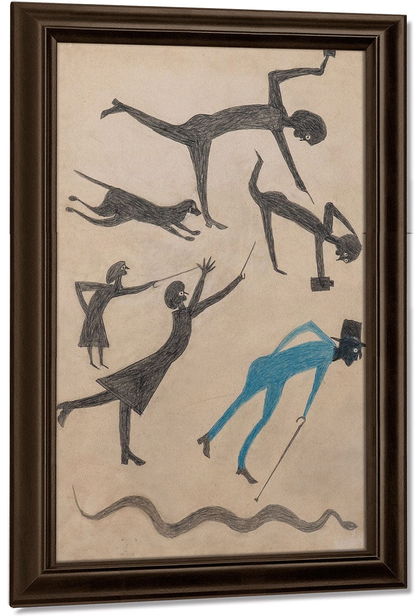 Event With Man In Blue And Snake By Bill Traylor Fine Art Print