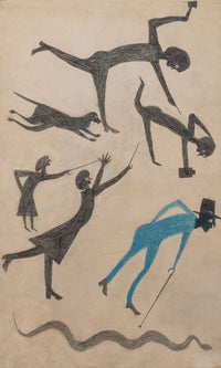 Event With Man In Blue And Snake By Bill Traylor Fine Art Print