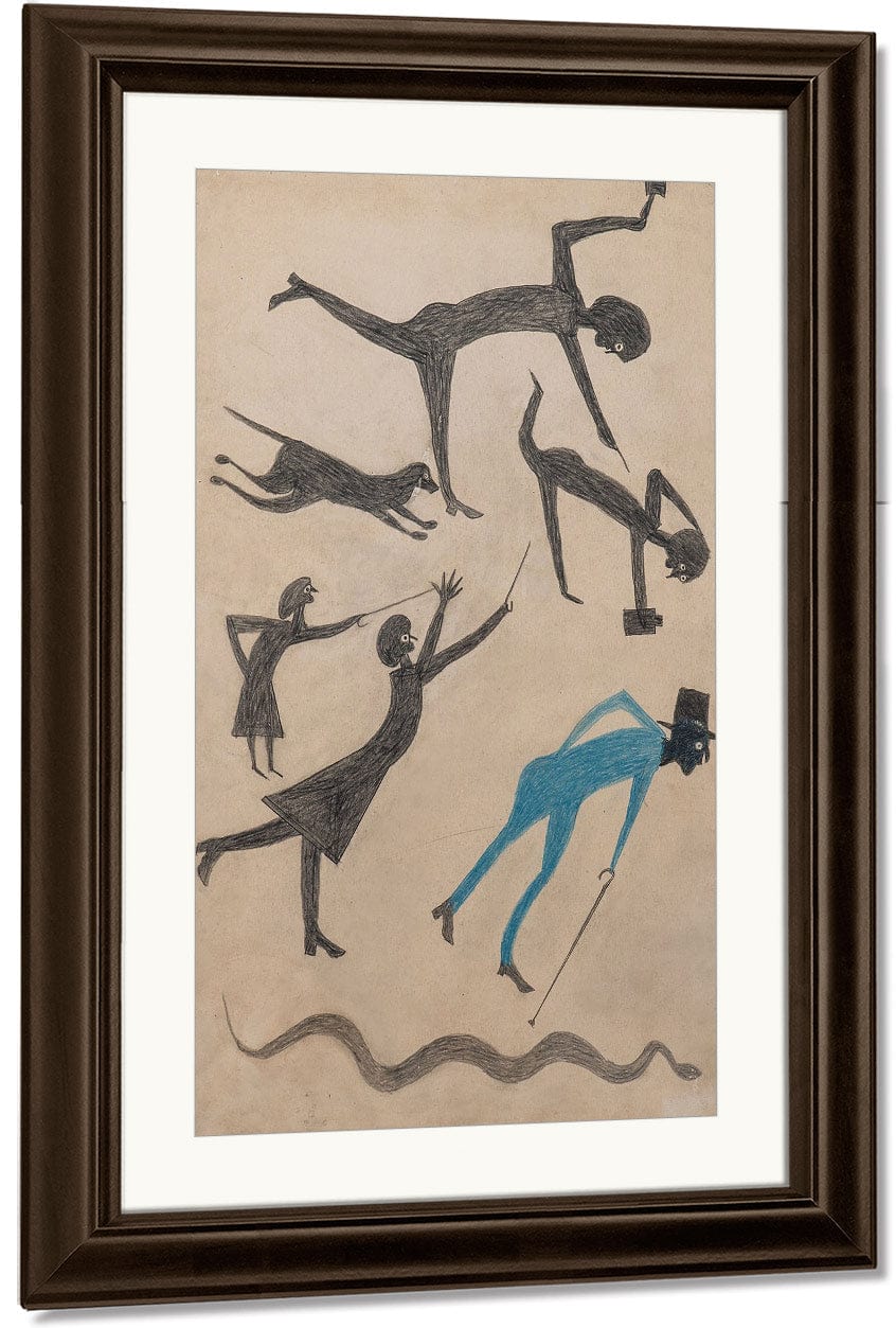Event With Man In Blue And Snake By Bill Traylor Fine Art Print