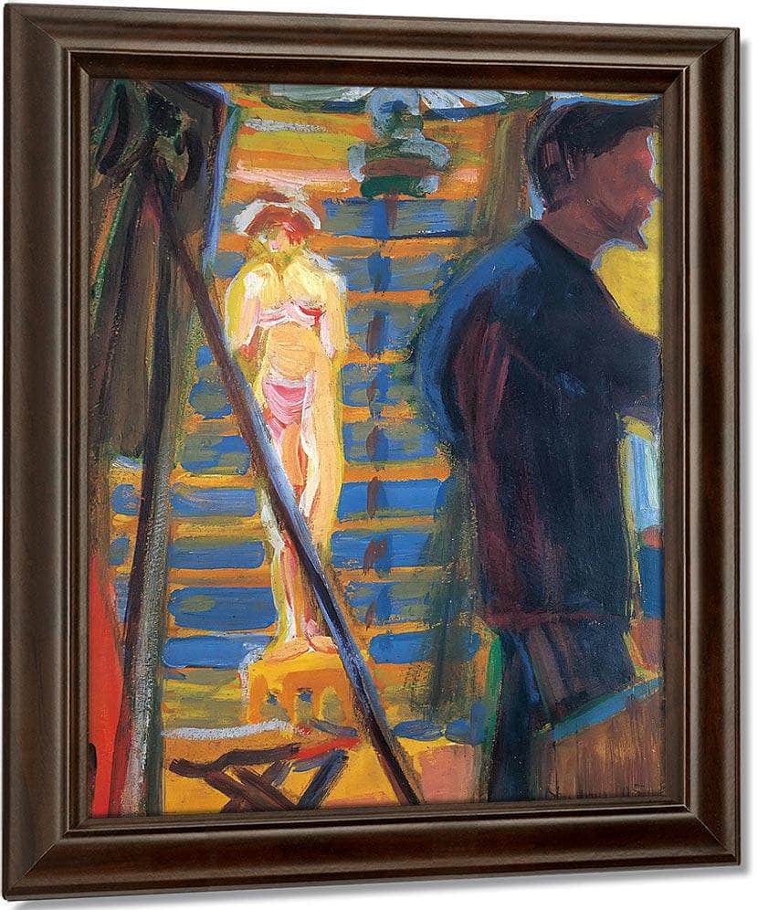 Heckel And Model In Studio By Ernst Ludwig Kirchner Fine Art Print