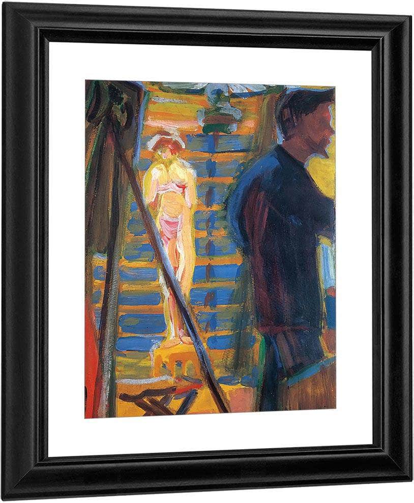 Heckel And Model In Studio By Ernst Ludwig Kirchner Fine Art Print