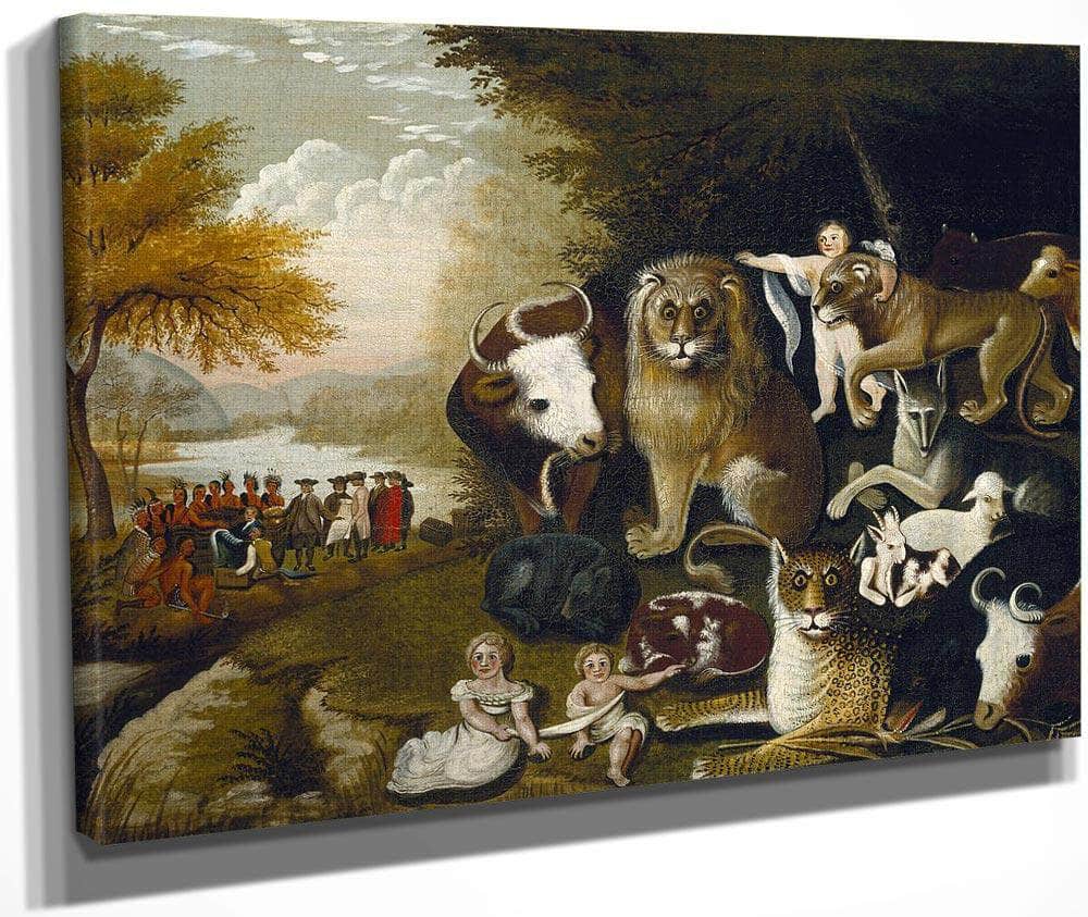 Peaceable Kingdom 1834 By Edward Hick Print, Canvas Art, Framed