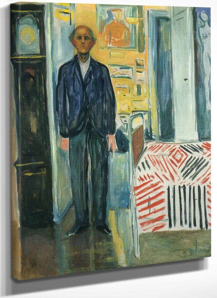 Self Portrait Between Clock And Bed 194042 By Edvard Munch Fine Art Print
