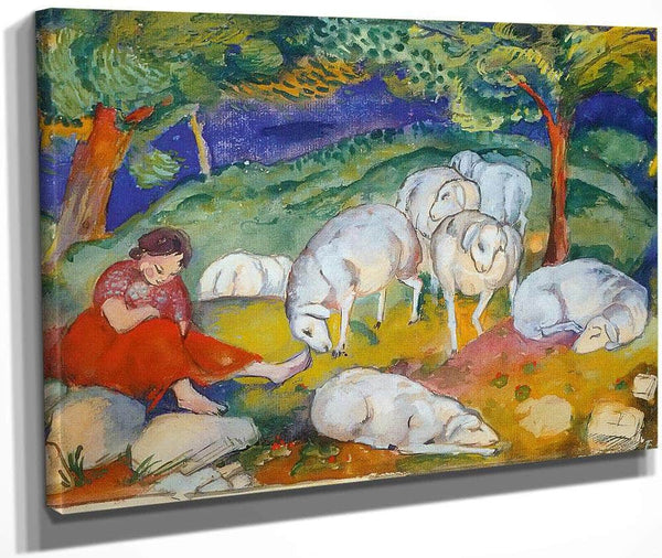 Sheperdess With Her Sheep By Franz Marc Fine Art Print