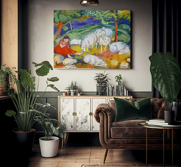 Sheperdess With Her Sheep By Franz Marc Fine Art Print