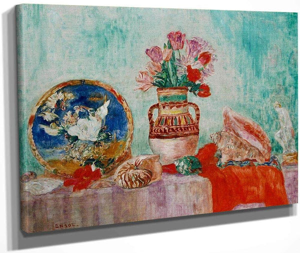 Still Life With Flowers And Shells By James Ensor Fine Art Print