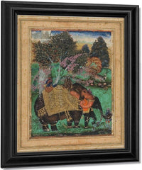 Sultan Ibrahim Adil Shah Ii Riding His Prized Elephant Atash Khan By Farrukh Beg Fine Art Print