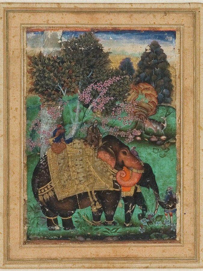 Sultan Ibrahim Adil Shah Ii Riding His Prized Elephant Atash Khan By Farrukh Beg Fine Art Print