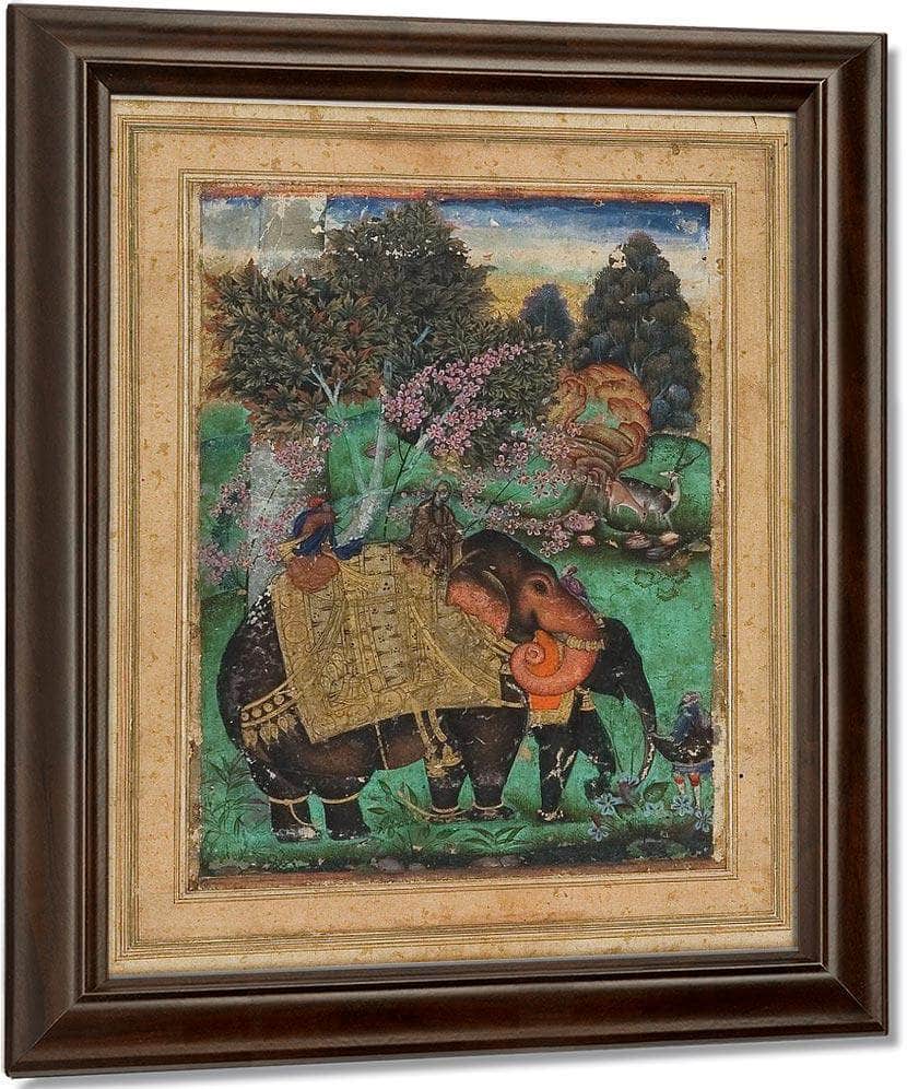 Sultan Ibrahim Adil Shah Ii Riding His Prized Elephant Atash Khan By Farrukh Beg Fine Art Print