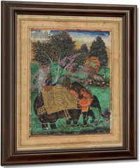 Sultan Ibrahim Adil Shah Ii Riding His Prized Elephant Atash Khan By Farrukh Beg Fine Art Print