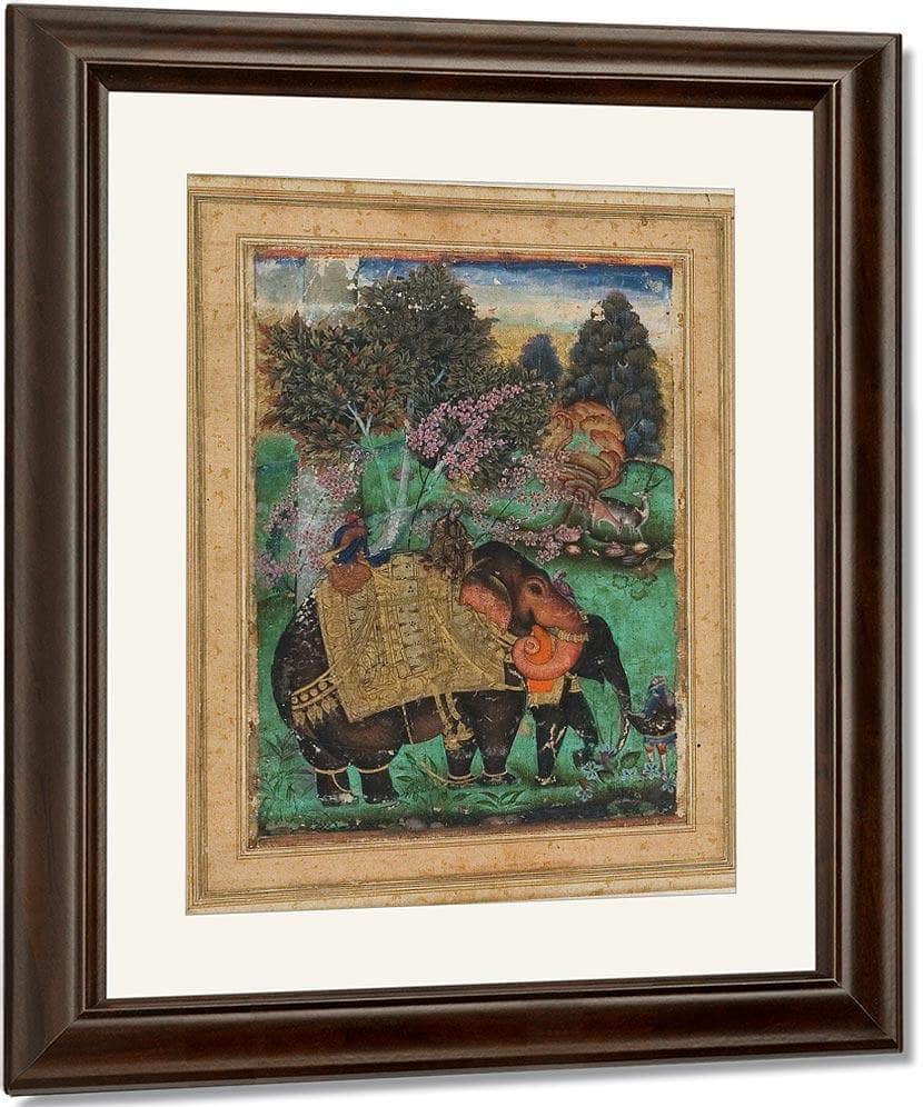 Sultan Ibrahim Adil Shah Ii Riding His Prized Elephant Atash Khan By Farrukh Beg Fine Art Print