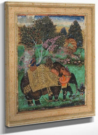 Sultan Ibrahim Adil Shah Ii Riding His Prized Elephant Atash Khan By Farrukh Beg Fine Art Print