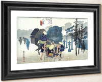 Travellers Passing A Shrine In The Mist By Hiroshige Fine Art Print