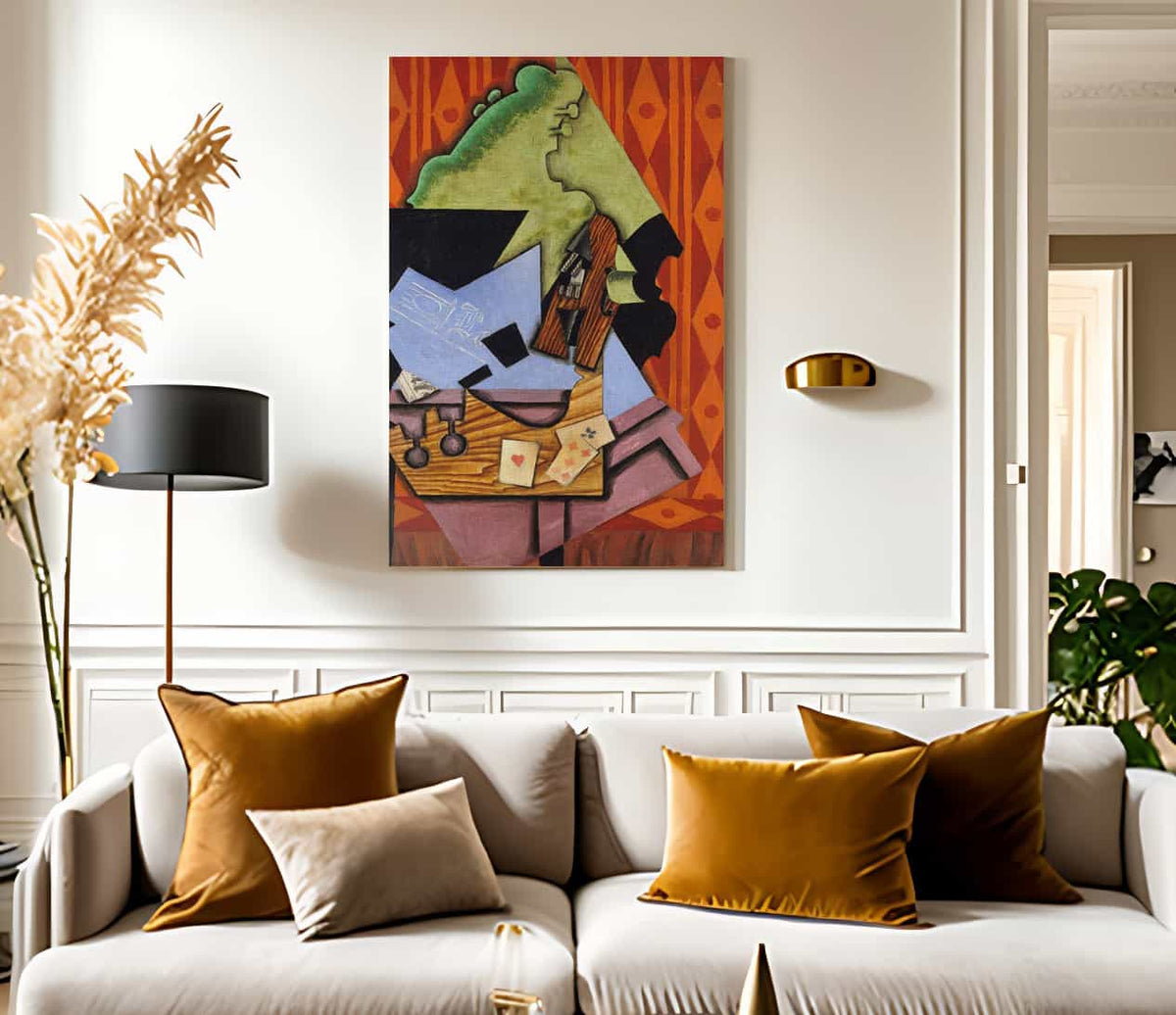 Violin And Playing Cards On A Table By Juan Gris Fine Art Print