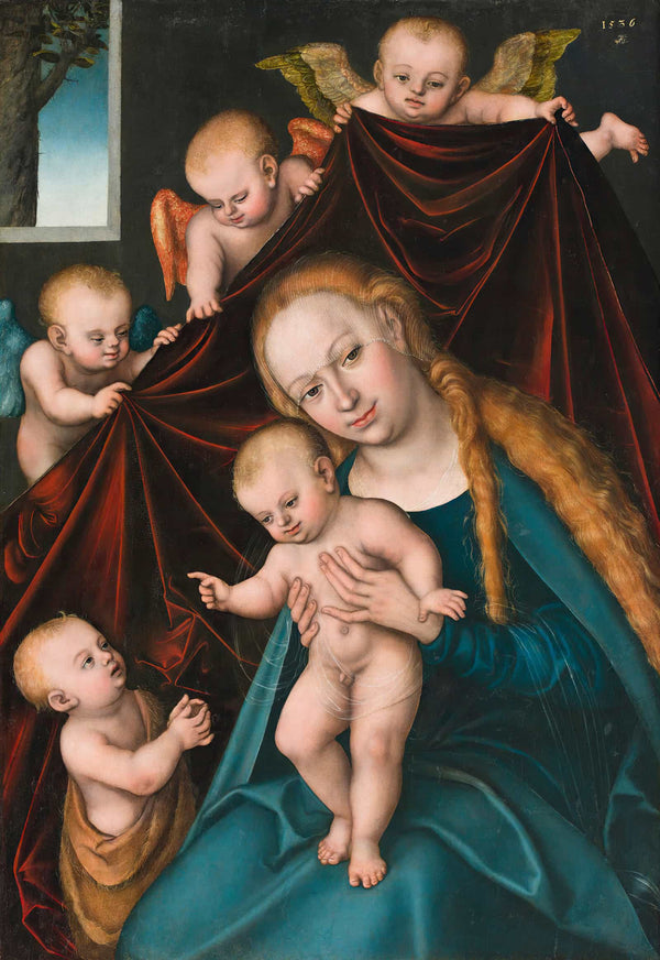 Madonna And Child With Infant Saint John The Baptist And Angels by Lucas Cranach The Elder