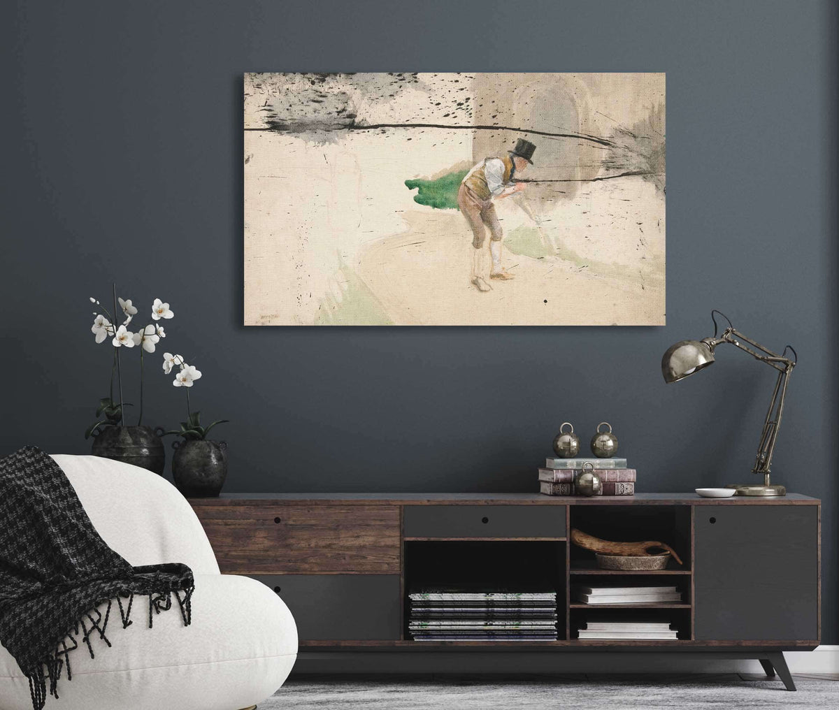 Man In Tophat And Shirtsleeves Sweeping A Walkway by Edwin Austin Abbey