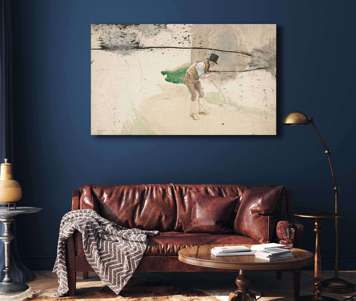 Man In Tophat And Shirtsleeves Sweeping A Walkway by Edwin Austin Abbey