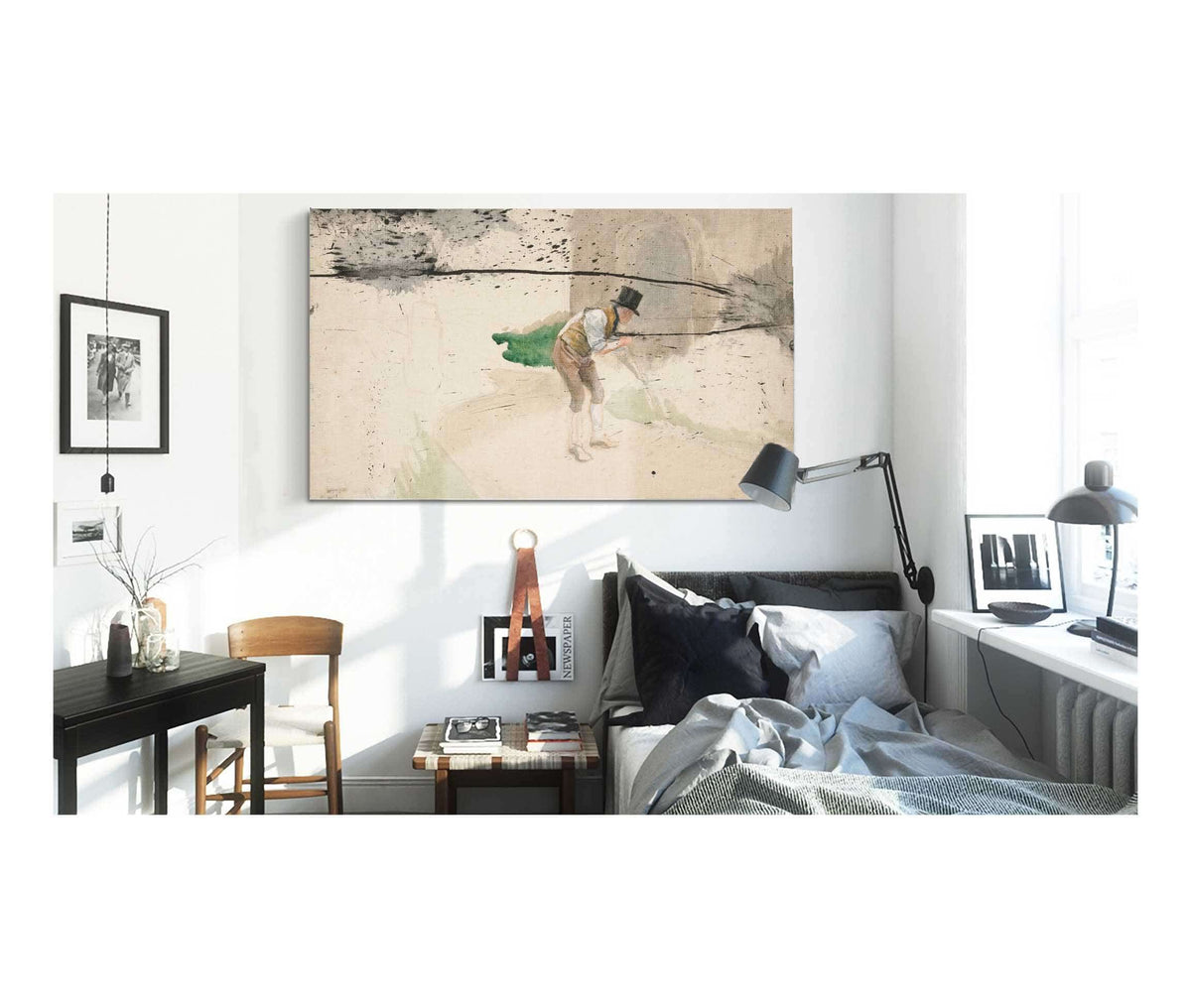 Man In Tophat And Shirtsleeves Sweeping A Walkway by Edwin Austin Abbey