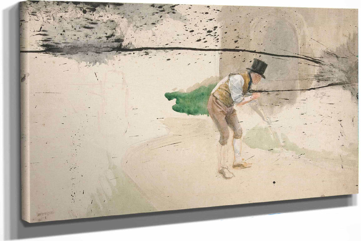 Man In Tophat And Shirtsleeves Sweeping A Walkway by Edwin Austin Abbey