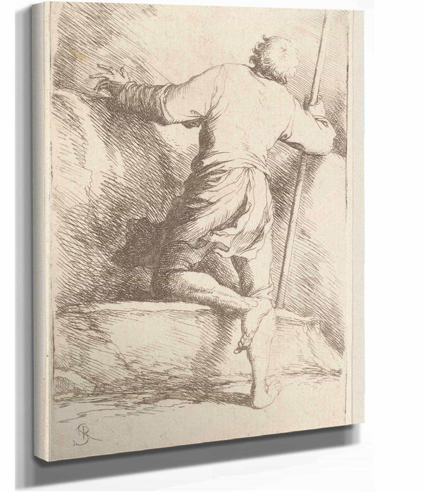 Man With Staff Seen From Behind  by Salvator Rosa