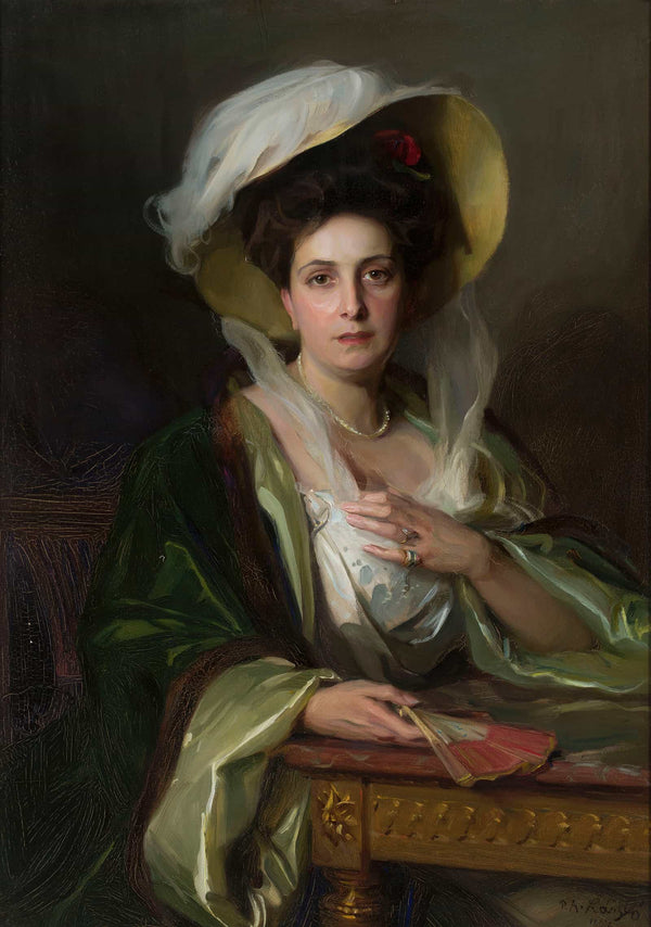 Portrait Of A Lady In A Large Hat by Philip Alexius De Laszlo