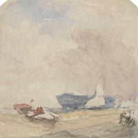 Sea Study With Hulk Sailing Boat And Rowing Boat S by David Cox