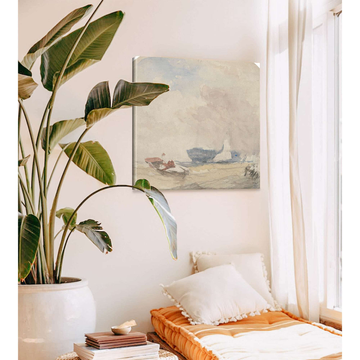 Sea Study With Hulk Sailing Boat And Rowing Boat S by David Cox