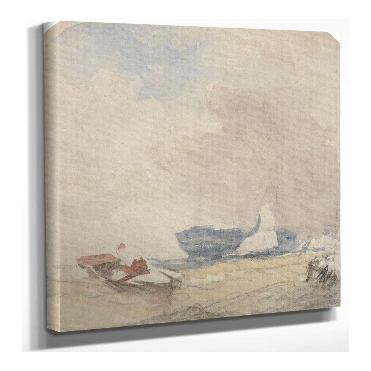 Sea Study With Hulk Sailing Boat And Rowing Boat S by David Cox