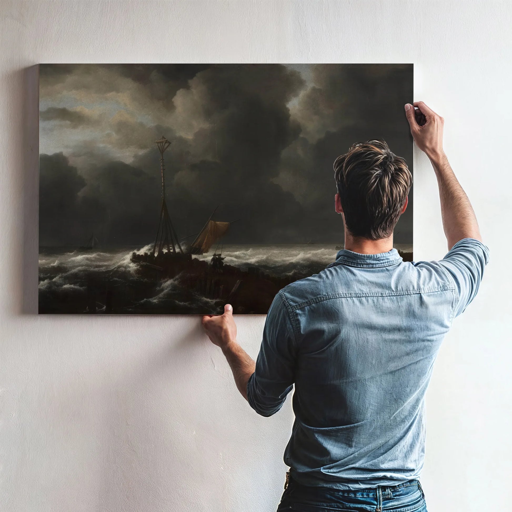 Rough Sea At A Jetty By Jacob Van Ruisdael Fine Art Print