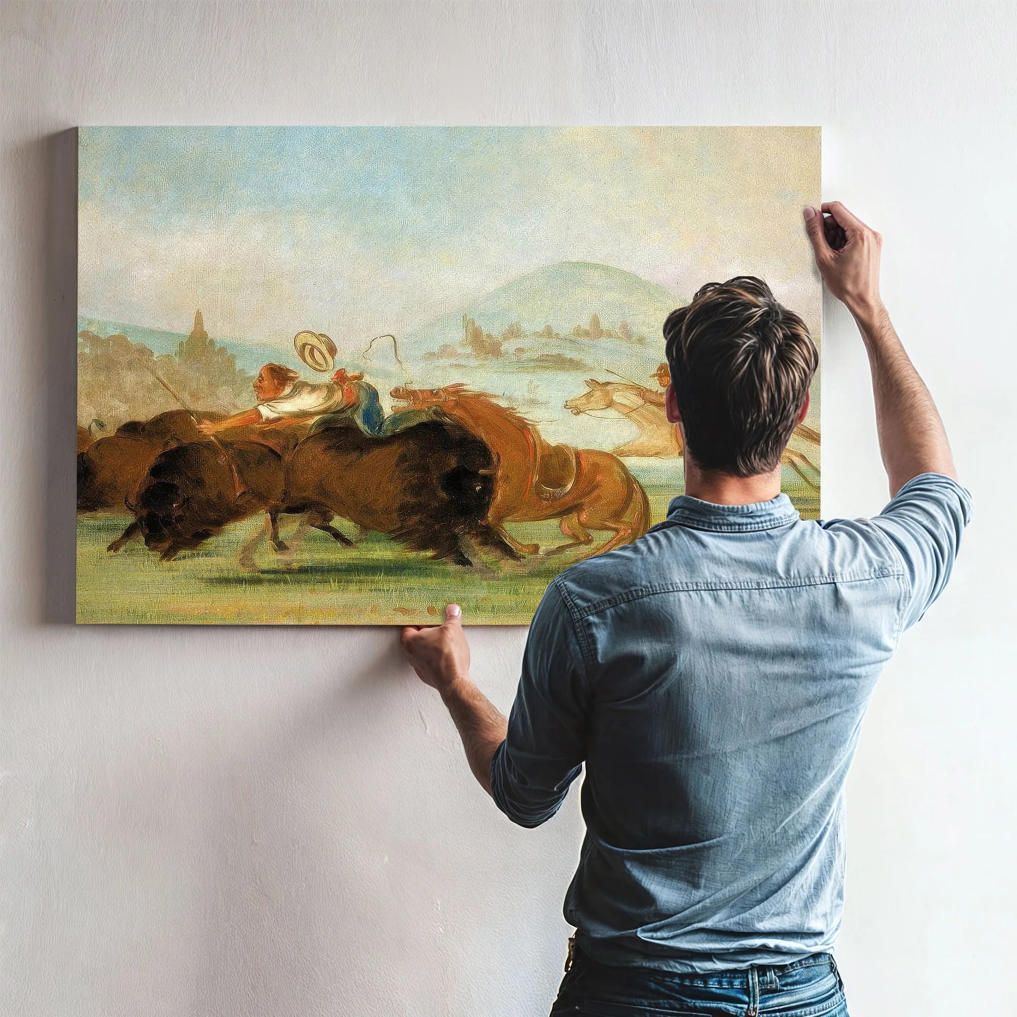 Batiste And I Running Buffalo, Mouth Of The Yellowstone By George Catlin Fine Art Print