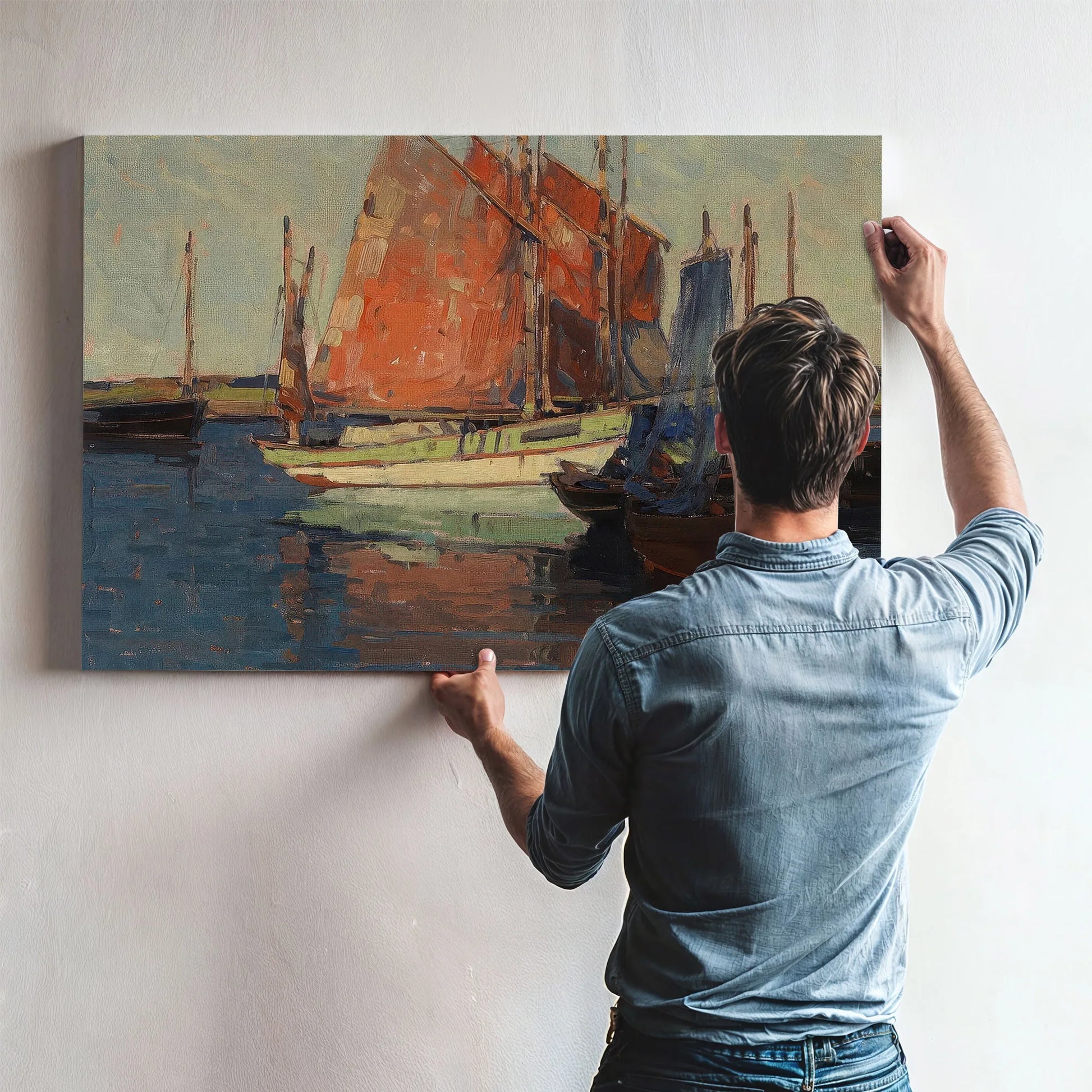 Red Sails, French Tuna Boats By Edgar Payne Fine Art Print