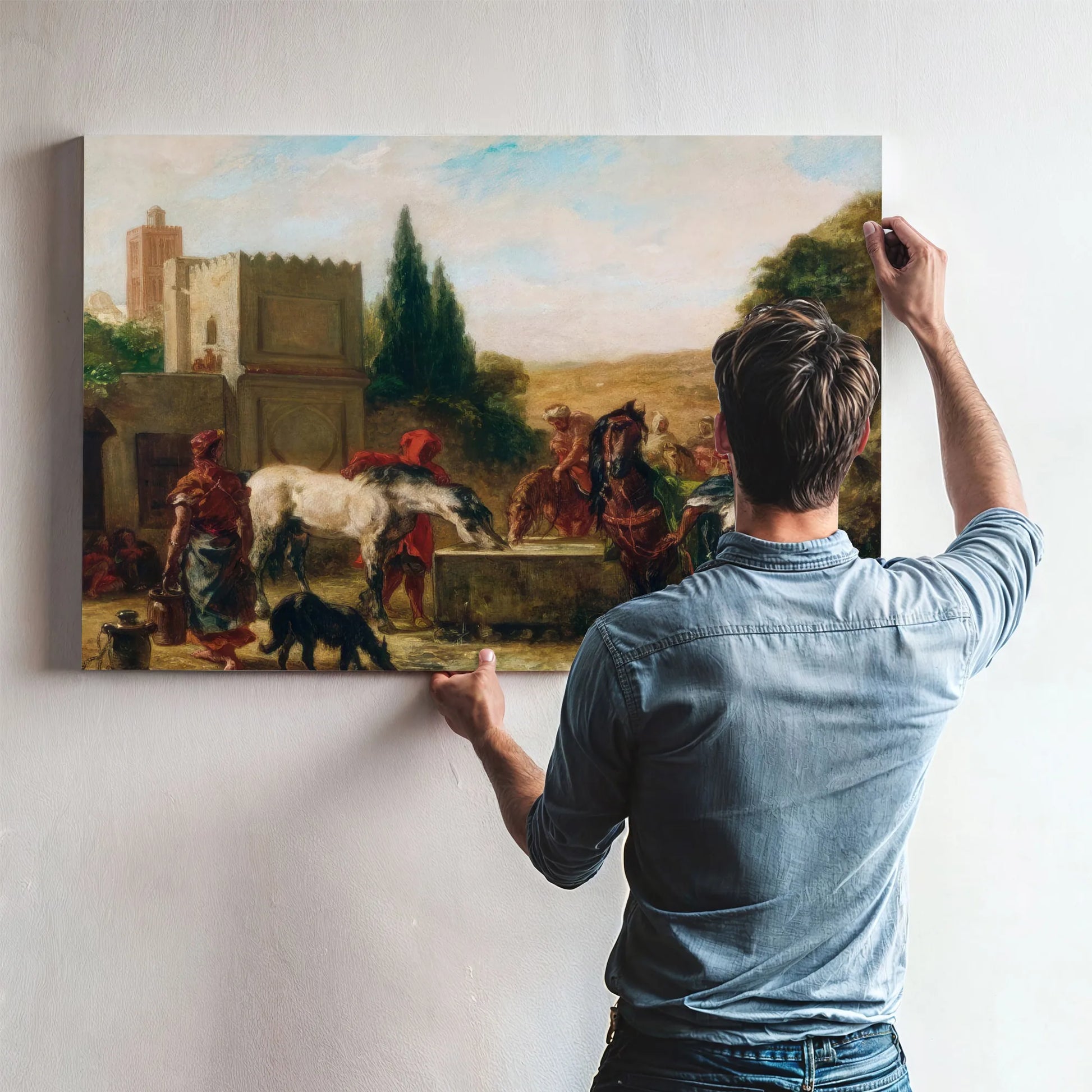 Horses At A Fountain By Eugene Delacroix Fine Art Print
