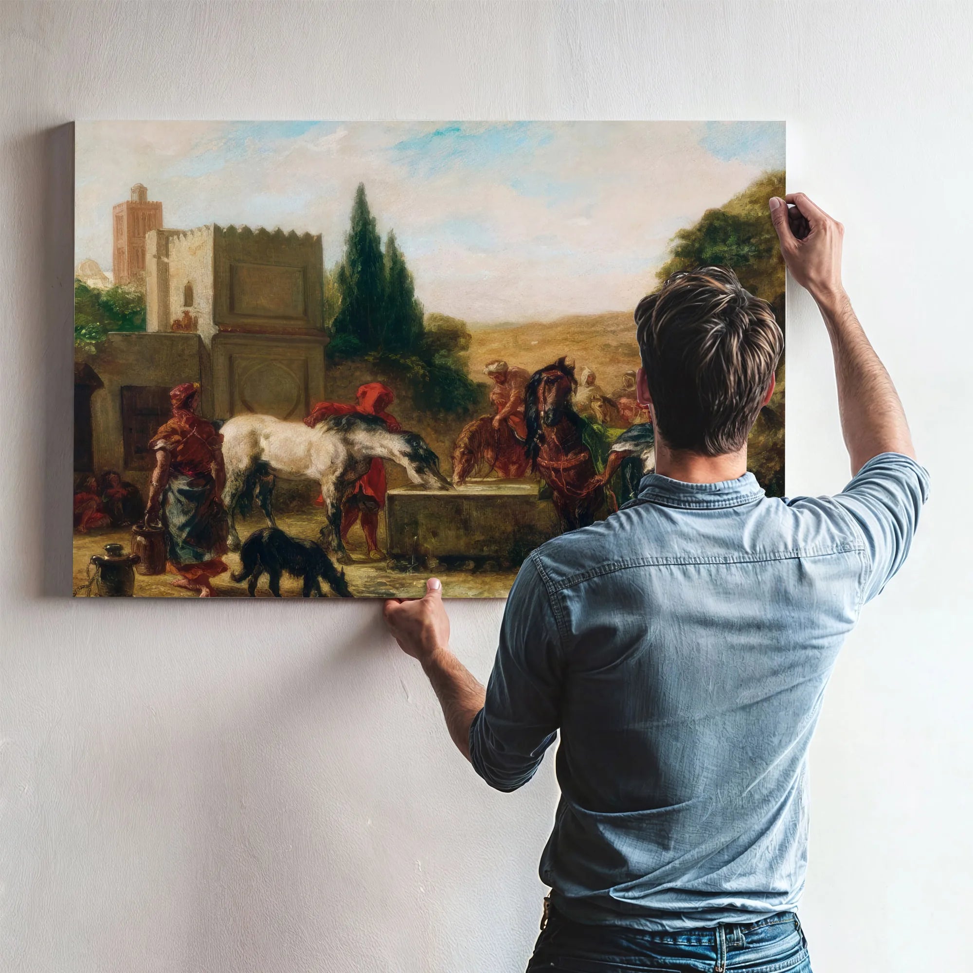Horses At A Fountain By Eugene Delacroix Fine Art Print