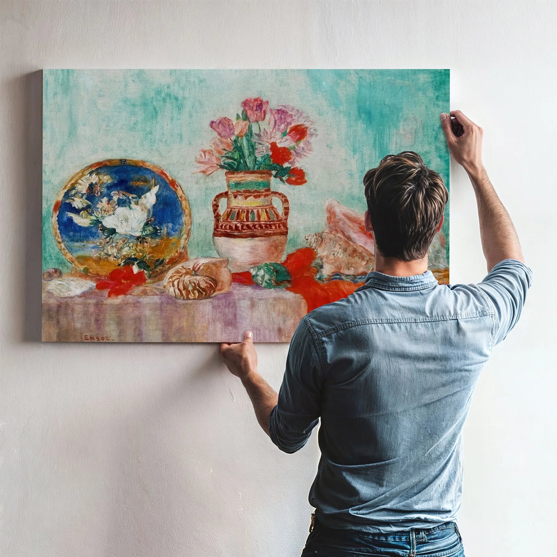 Still Life With Flowers And Shells By James Ensor Fine Art Print