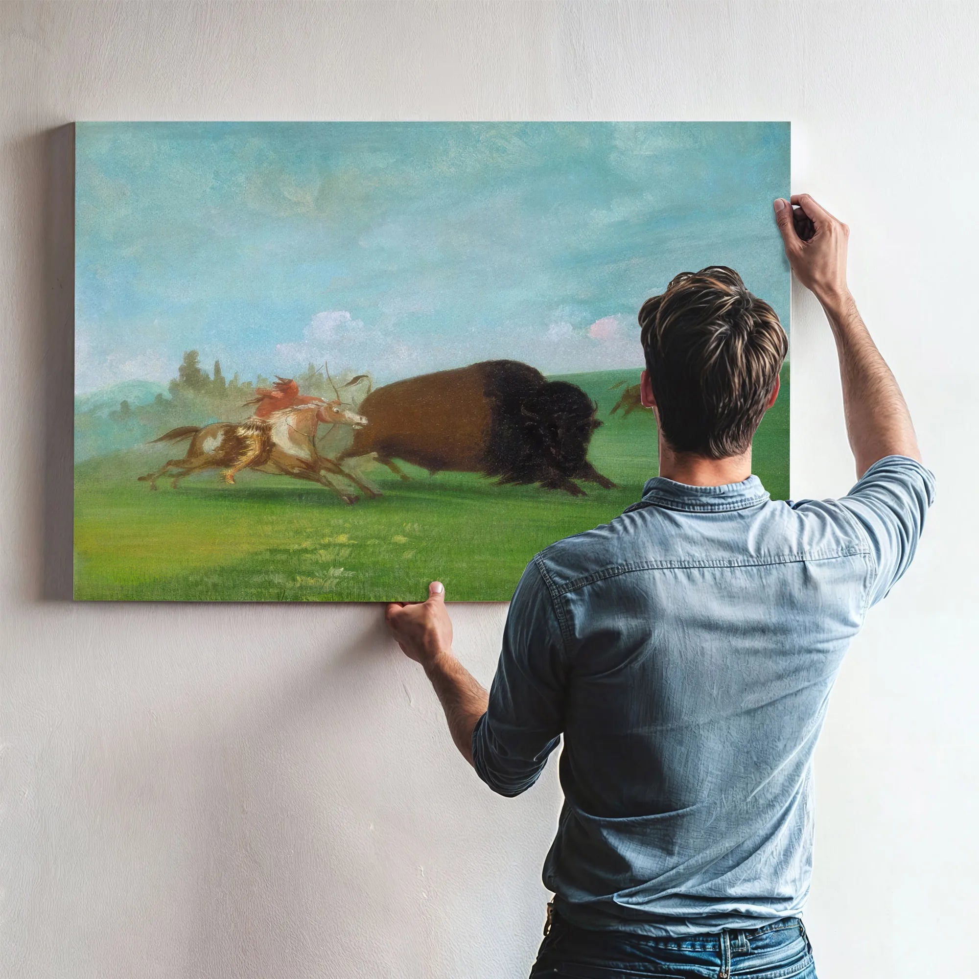 Buffalo Chase, A Single Death By George Catlin Fine Art Print