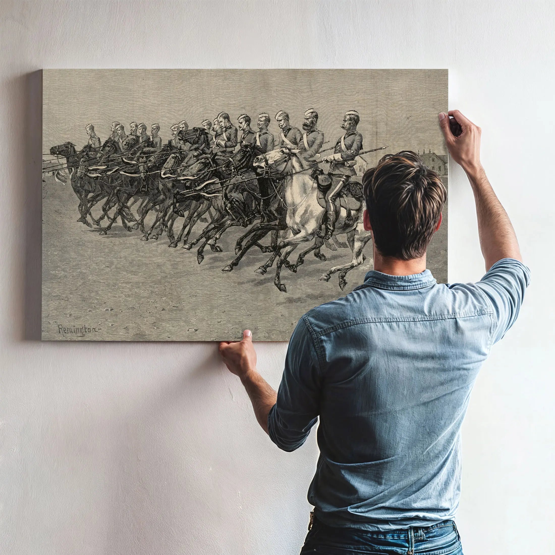 The Canadian Mounted Police On A Musical Ride Charge by Frederic Remington