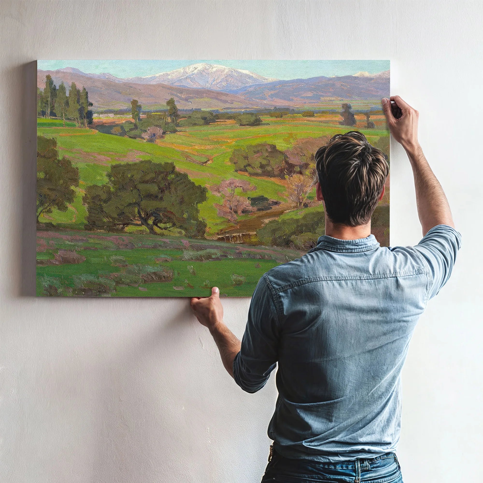 Rolling Hills With A Snow Capped Mountains Beyond By William Wendt Fine Art Print
