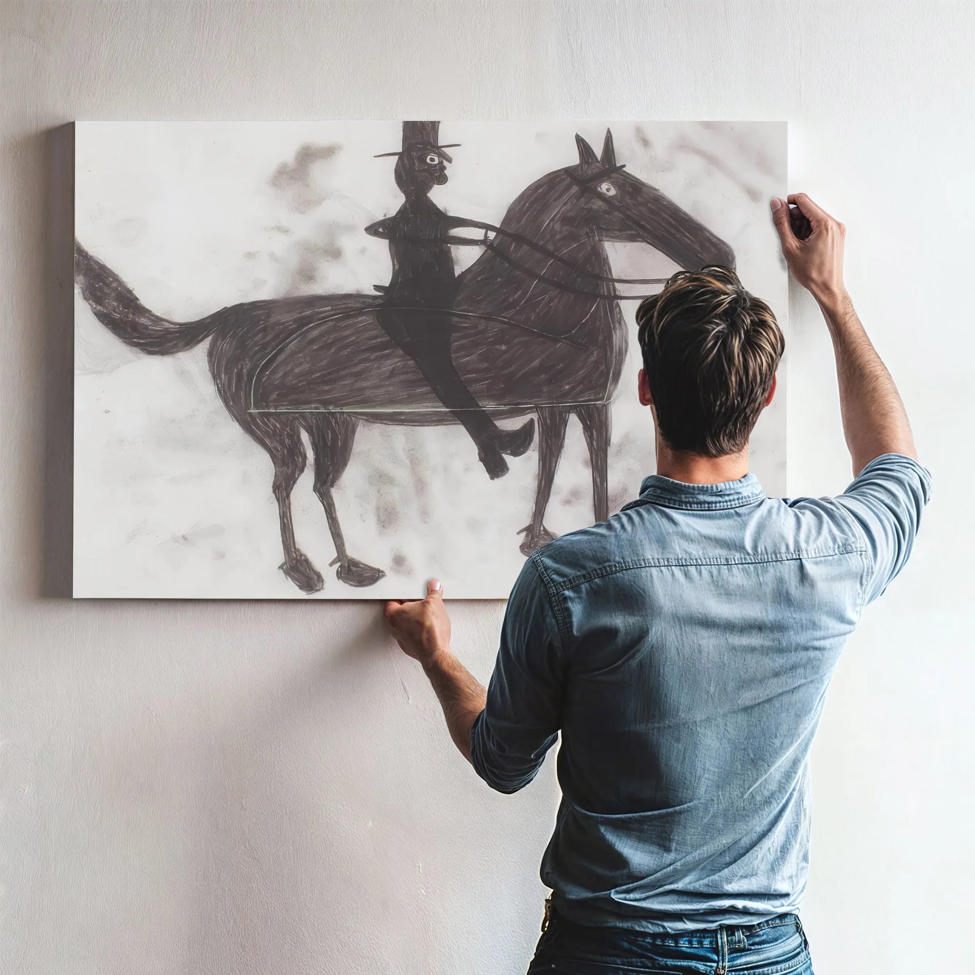 Untitled Horse And A Rider By Bill Traylor Fine Art Print
