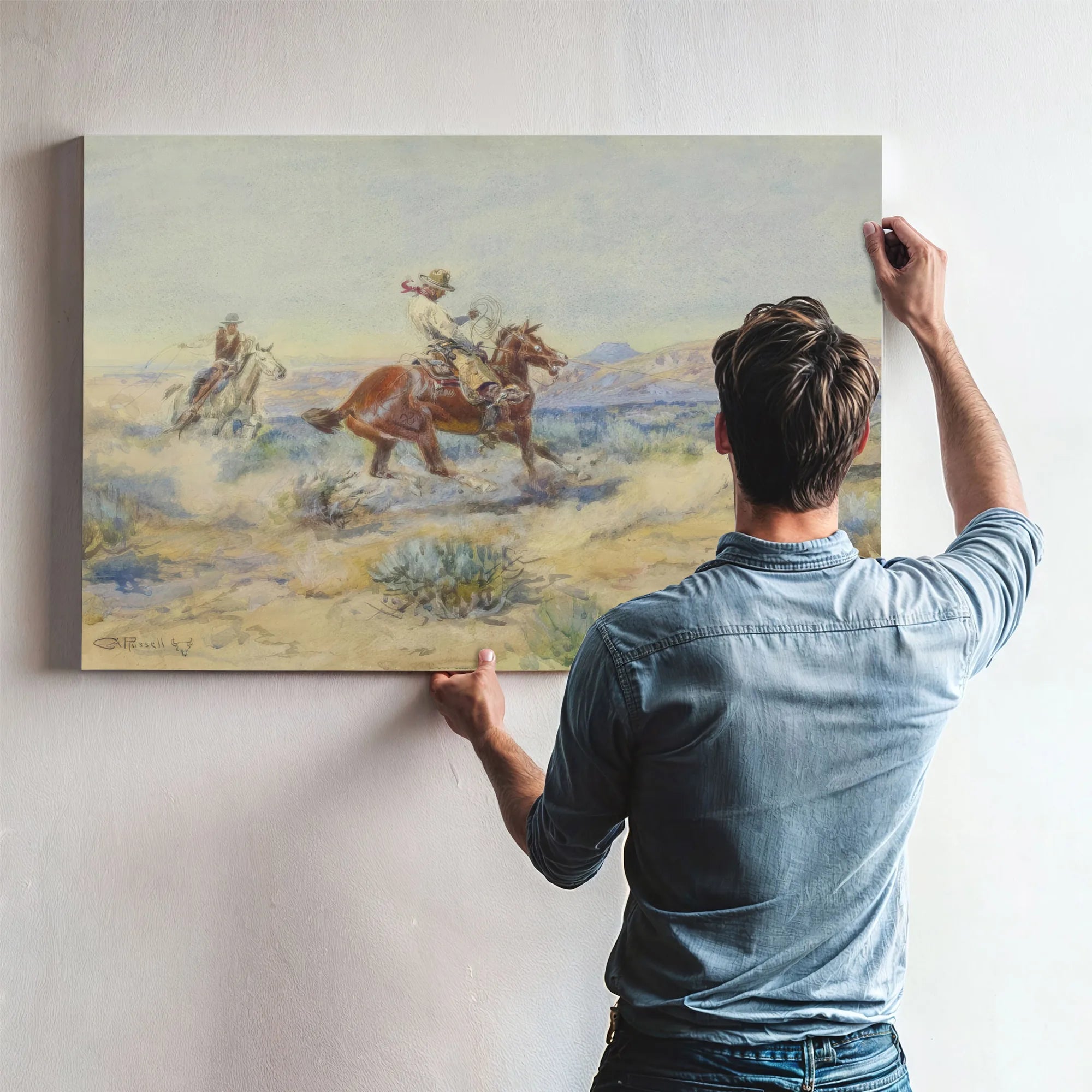 Roping A Wolf By Charles Marion Russell Fine Art Print