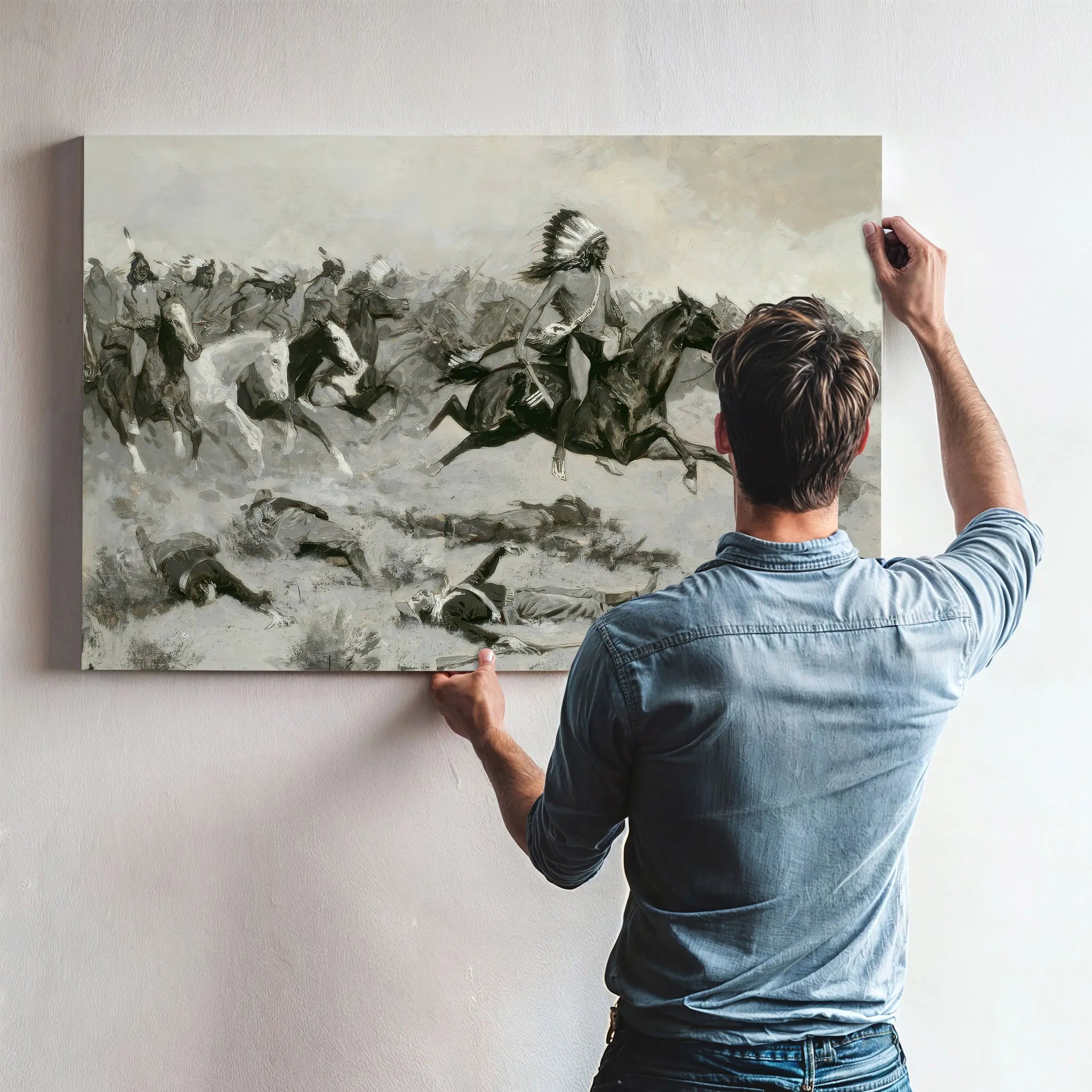 Rushing Red Lodges Passed Through The Line by Frederic Remington