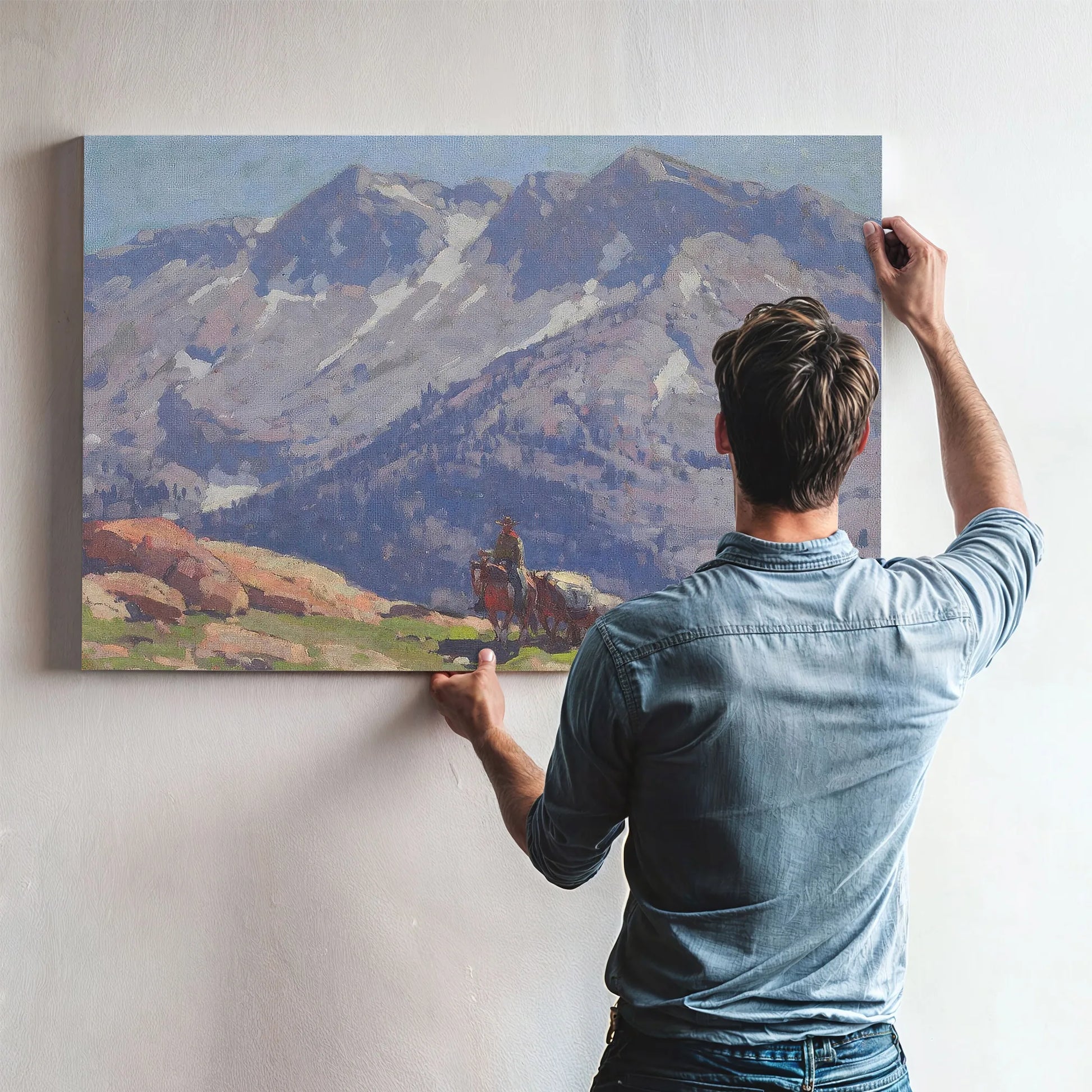 A Rider With Packhorses In The Sierras; A Sierra Lake (Double Sided) By Edgar Payne Fine Art Print
