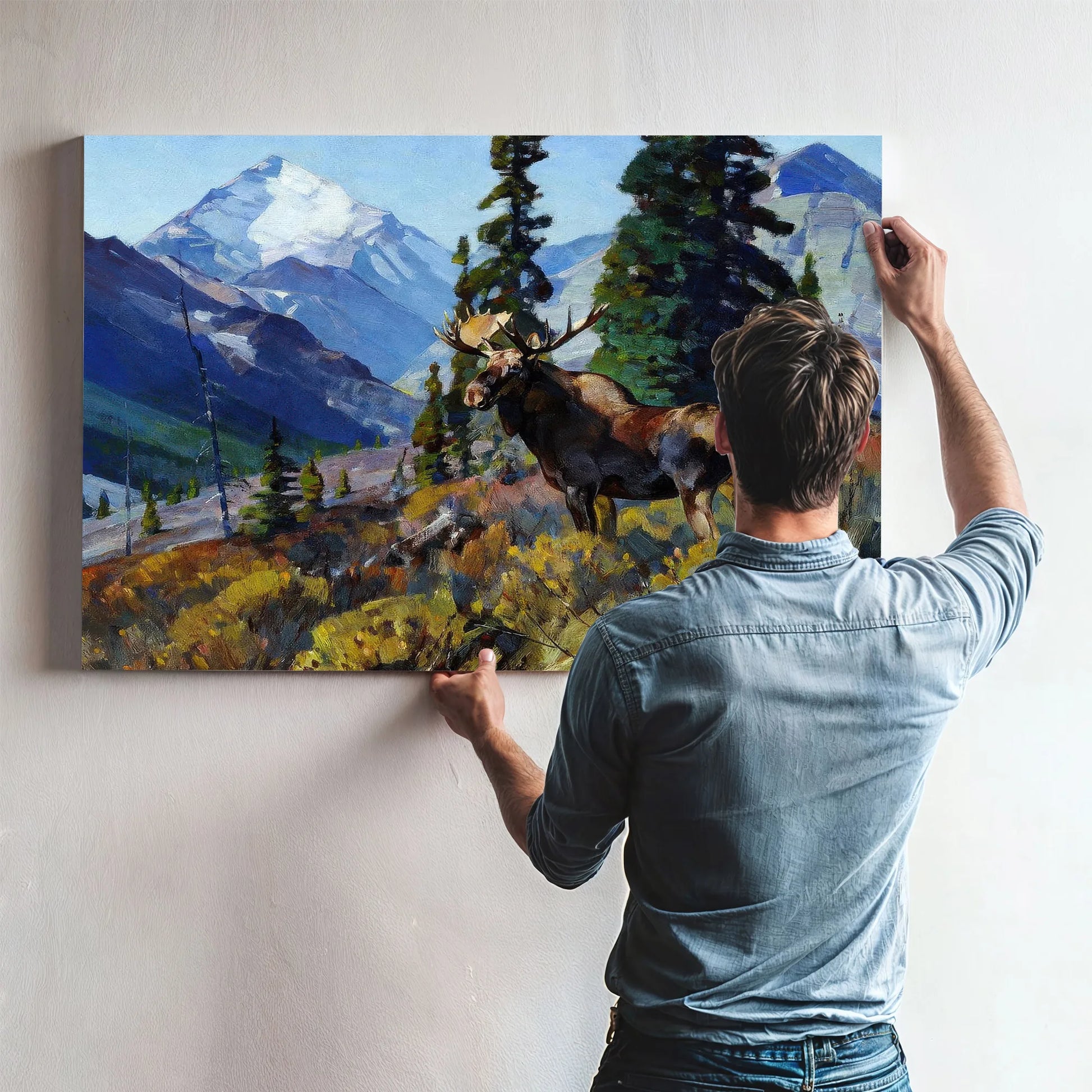 Moose On The Head Of Ram River By Carl Rungius Fine Art Print
