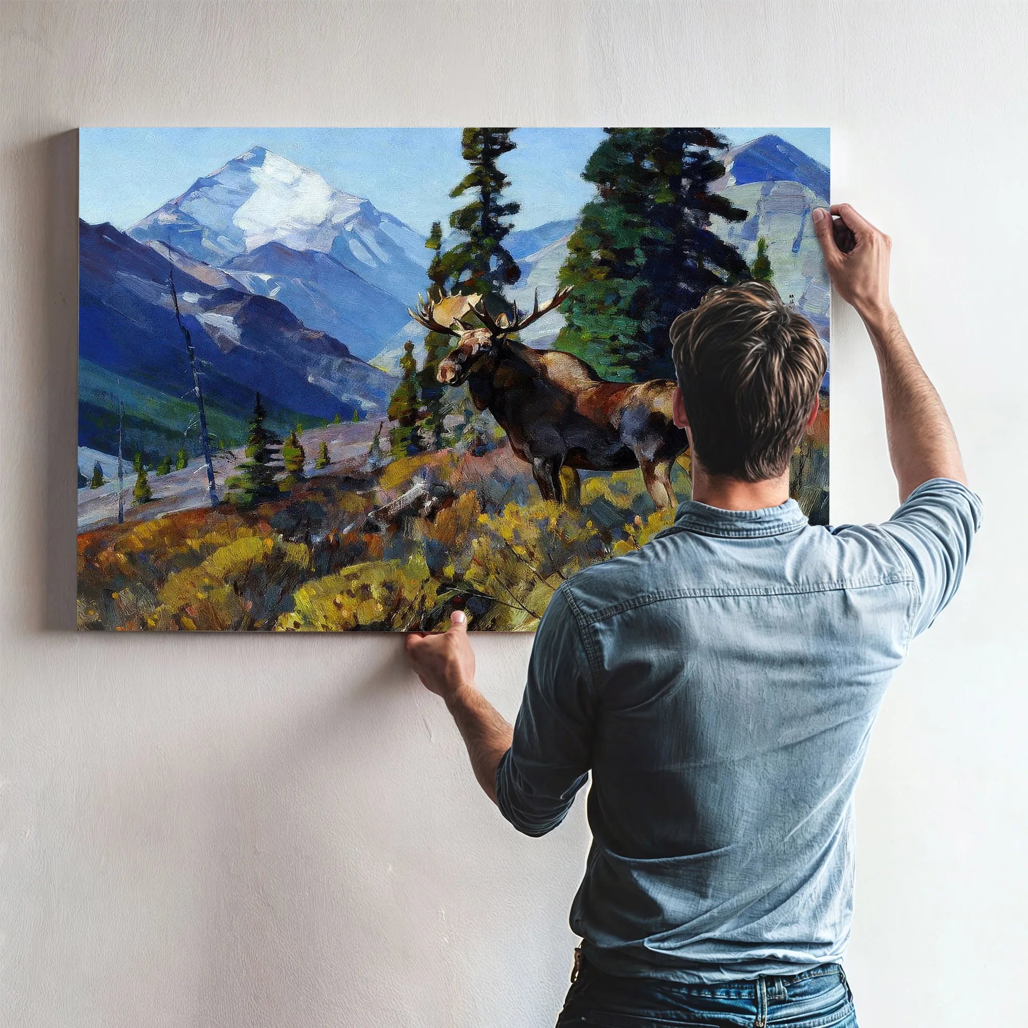 Moose On The Head Of Ram River By Carl Rungius Fine Art Print