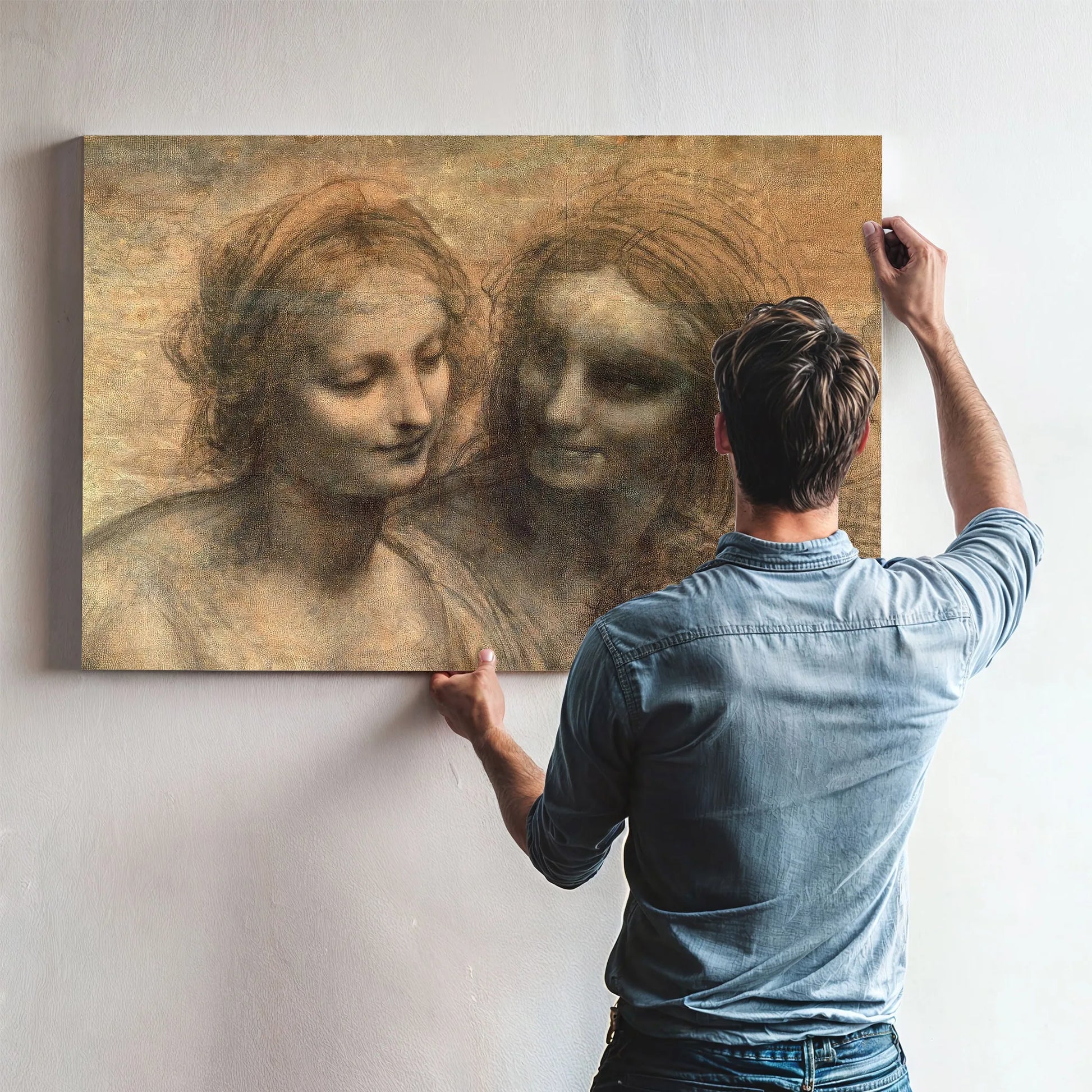 Detail Of The Heads Of The Virgin And St. Anne From The Virgin And Child With Ss. Anne And John The Baptist By Leonardo Da Vinci Fine Art Print