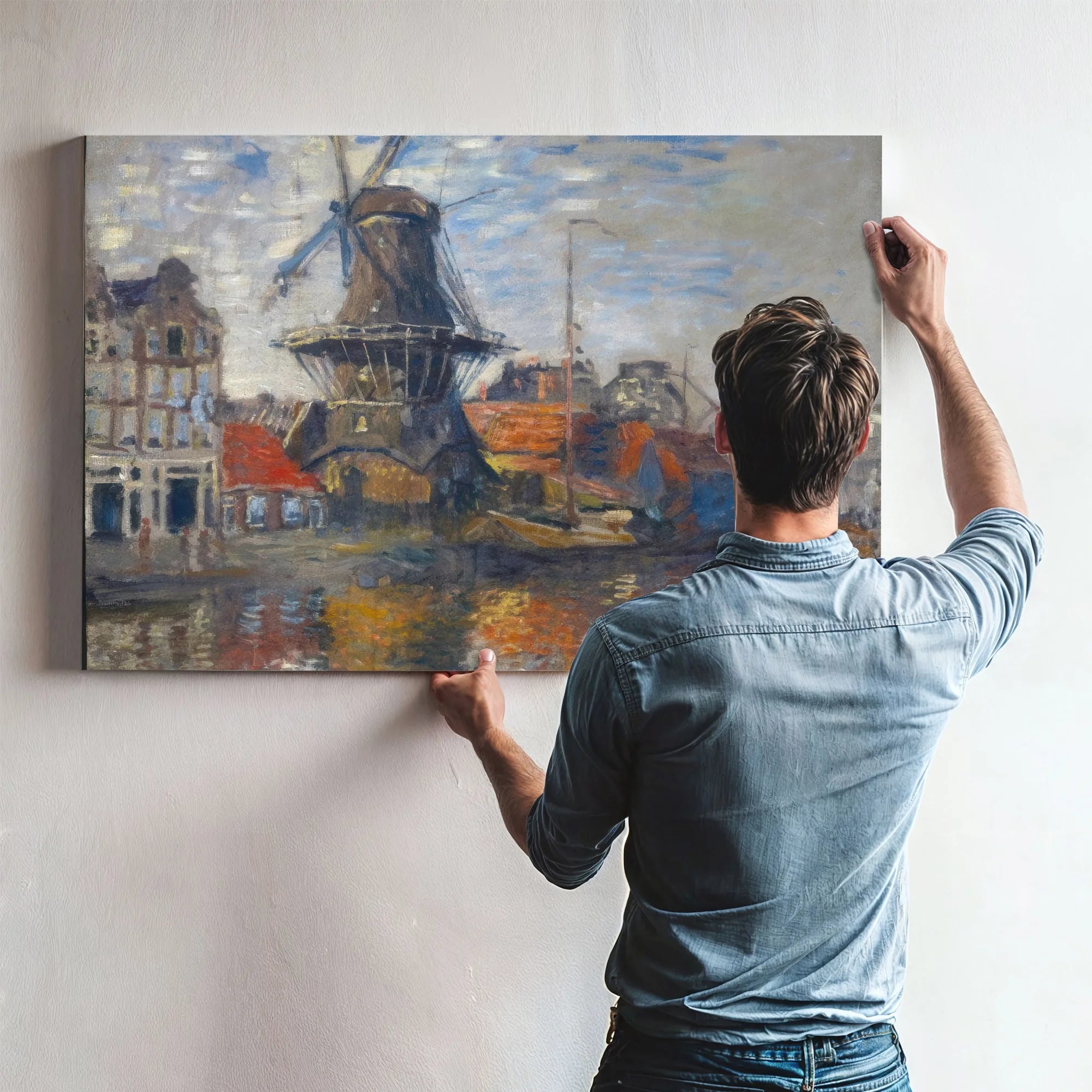 Windmill On Onbekende Canal Amsterdam By Claude Monet Fine Art Print