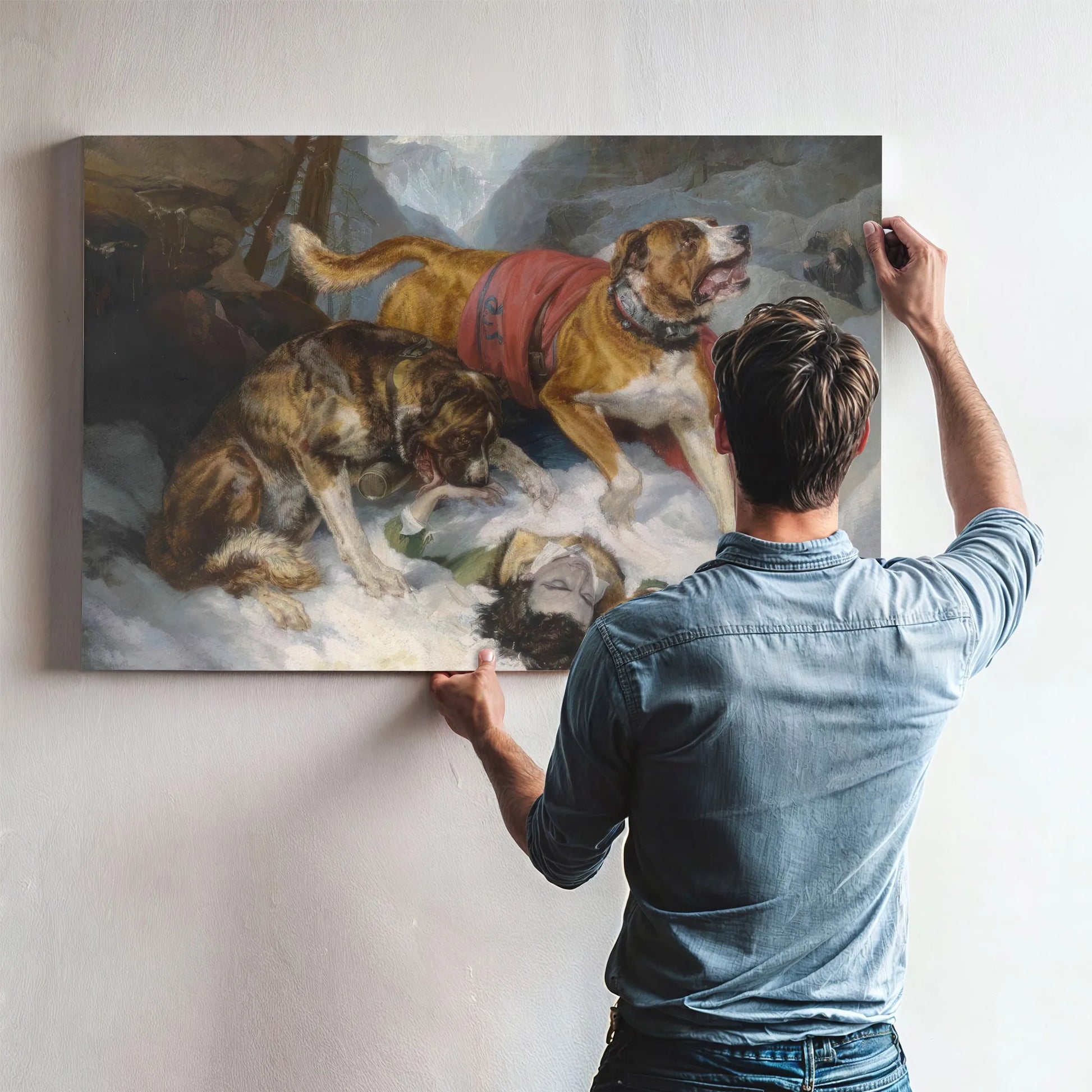 Alpine Mastiffs Reanimating A Distressed By Edwin Landseer Fine Art Print